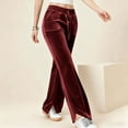thumbnail image 1 of Women's Velvet Flare Pants, High Waist Drawstring Wide Leg Pants, Soft Casual Lounge Pants with Side Pockets for Daily Wear, Loungewear and Relaxed Outfits Wine S, 1 of 7
