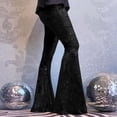 thumbnail image 1 of Women's Velvet Flare Pants, Solid Color High Waist Stretchy Bell Bottom Pants, Retro Glam Trousers for Evening or Holiday Events, Black - L, 1 of 7