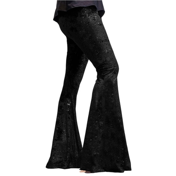 Women's Velvet Flare Pants Spring Casual Comforty Soft Pants Woman Elegant High Waist Slim Flared Pants New Autumn Diamonds Shiny Long Trousers