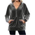 thumbnail image 1 of Women's Velvet Half Zip Up Hoodie Sweatshirt Casual Long Sleeve Pullover Tops with Pockets Gray XXL, 1 of 7