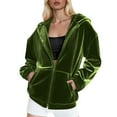 thumbnail image 1 of Women's Velvet Hooded Jacket, Long Sleeve Full Zip Outerwear Coat, Soft Warm Velour Jackets with Pockets Green M, 1 of 6