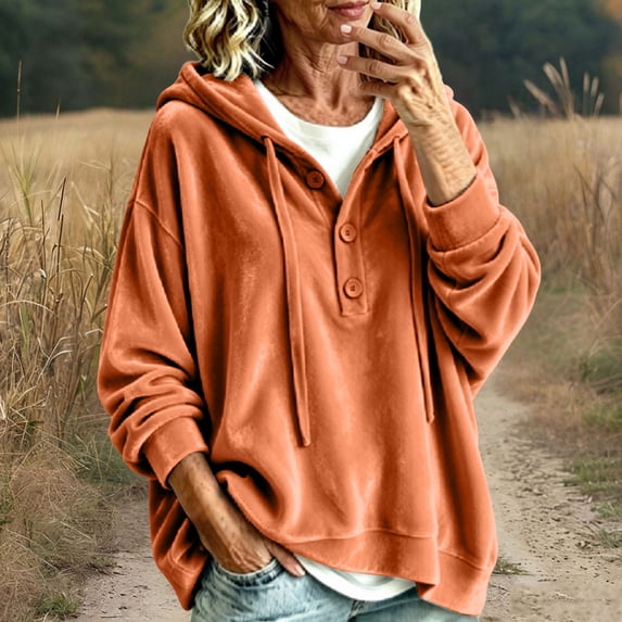 Women's Velvet Hoodie - Soft Velour Pullover Sweatshirt, Orange