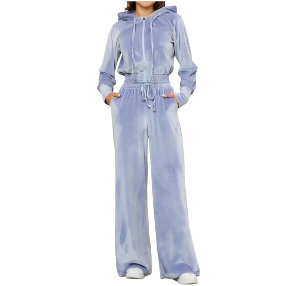 Women's Velvet Hoodie and High Waist Jogger Pants Set Soft Stretchy Athletic Comfort Wear