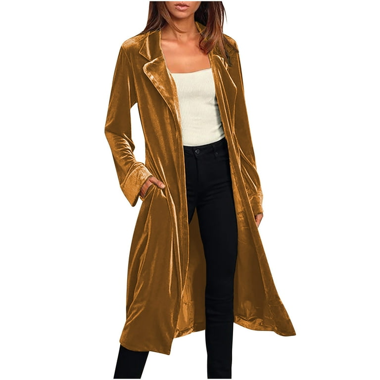 Fashion Gold Velvet Long Trench Cardigan Coat Fashion Gold Velvet Long Trench Cardigan Coat