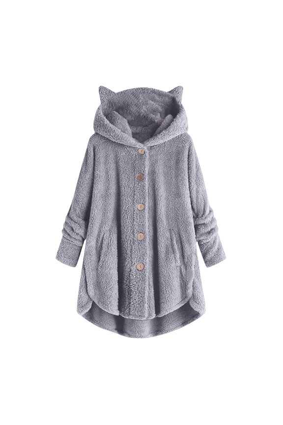 Women's Velvet Jacket with Cat Ear Hooded Patchwork Design for Autumn Winter Seasons