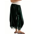 thumbnail image 1 of Women's Velvet Lace-Hem Wide Leg Pants Drawstring Waist Casual Trousers with Pockets, 1 of 7