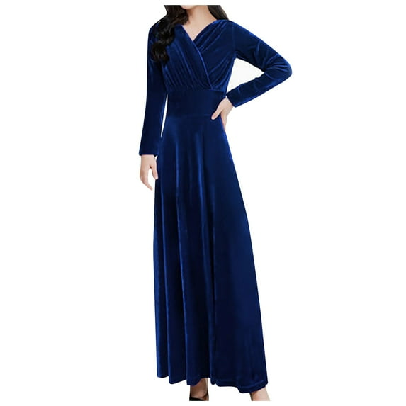 Women's Velvet Long Sleeve Autumn Dress - Slim Fit A-Line Maxi Dress for Winter Parties, M-XXXXL