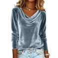 thumbnail image 1 of Women's Velvet Long Sleeve Ruched Mock Neck Tops Soft Pile Collar Fall Winter Slim Fit Shiny Blouse Elegant Going Out Shirts Silver XL, 1 of 7