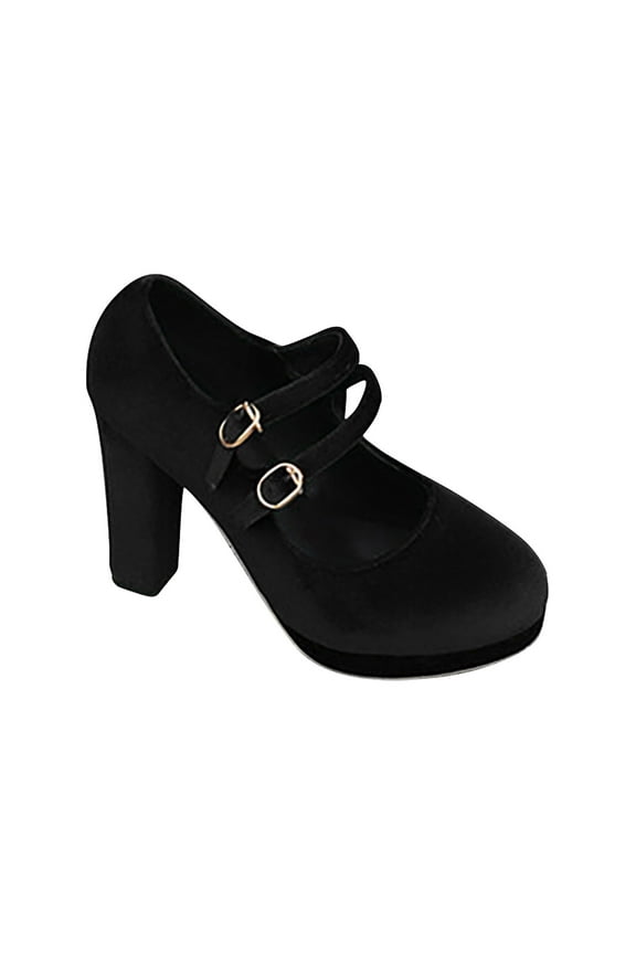 Women's Velvet Mary Jane Pumps Double Strap Block Heel Shoes Trendy Fashion Party Evening Footwear Comfortable Platform Design for Wedding Daily Wear Multiple Solid Colors Vintage Style Buckle