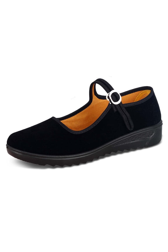 Women's Velvet Mary Jane Shoes Black Cottton Old Beijing Cloth Flats Yoga Exercise Dance Shoes