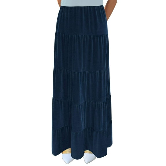 Women's Velvet Micro Rib Boho Tiered Maxi Skirt