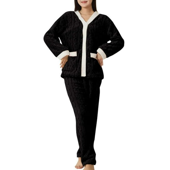 Women's Velvet Pajama Set V Neck Pullover Sweater Sleepwear Loungewear Ultra Soft Textured Loungewear Spa Robe Polar Soft Fleece Thermal Bathrobe Home Nightgown