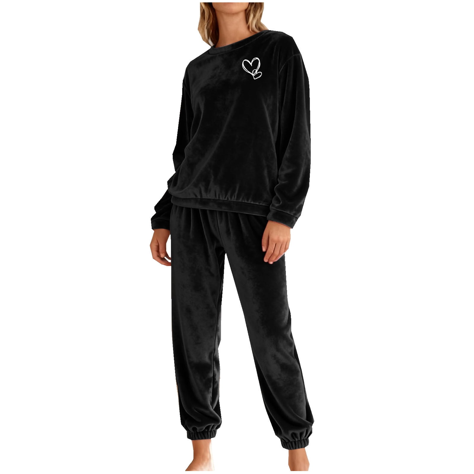 Women's Velvet Pajama Set Warm Long Sleeve Shirts & Joggers 2 Piece Jogging Suit Soft Sweatsuit Set Fashion Tracksuit Trendy Sleepwear Comfy Pjs Winter Outfits