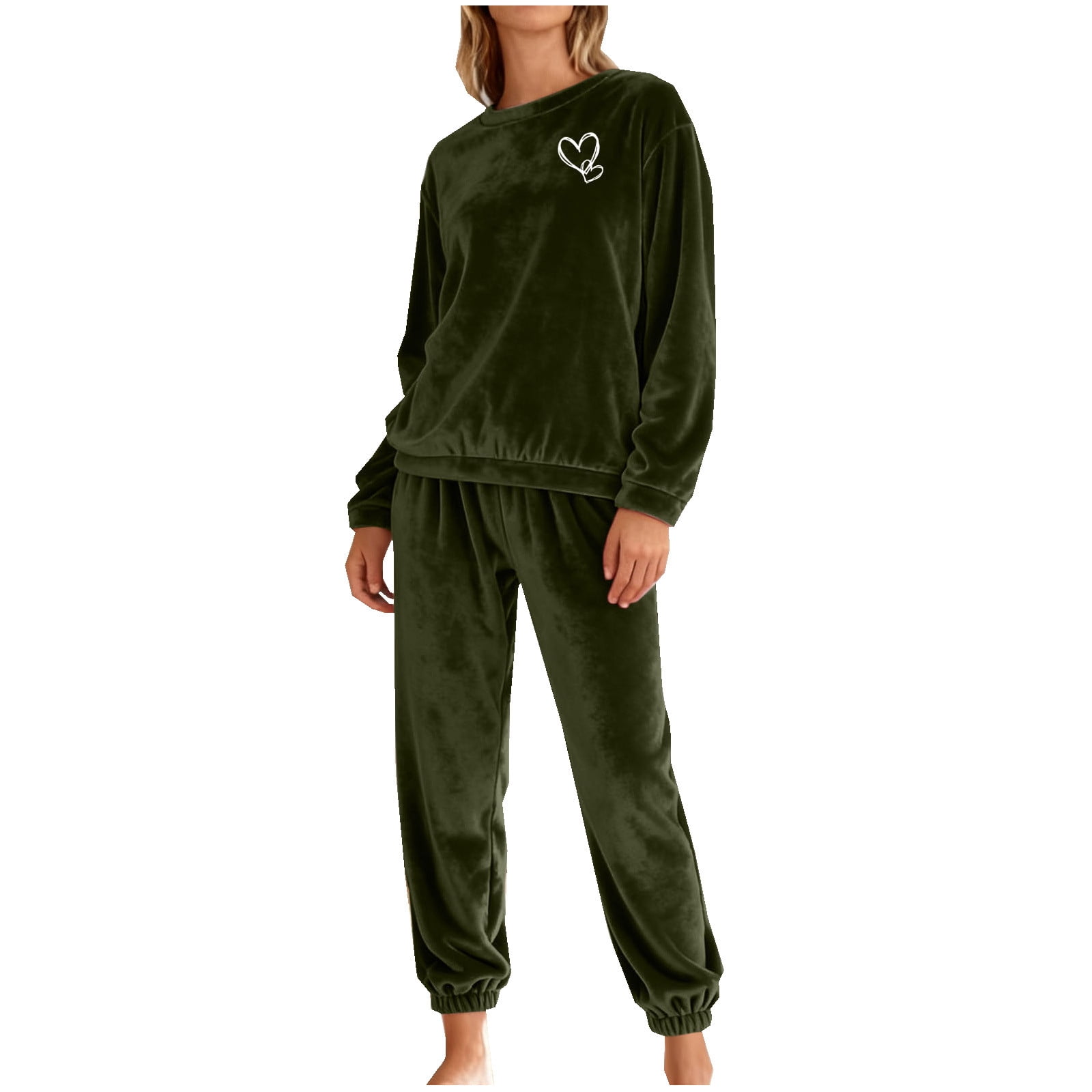 Women's Velvet Pajama Set Warm Long Sleeve Shirts & Joggers 2 Piece Jogging Suit Soft Sweatsuit Set Fashion Tracksuit Trendy Sleepwear Comfy Pjs Winter Outfits