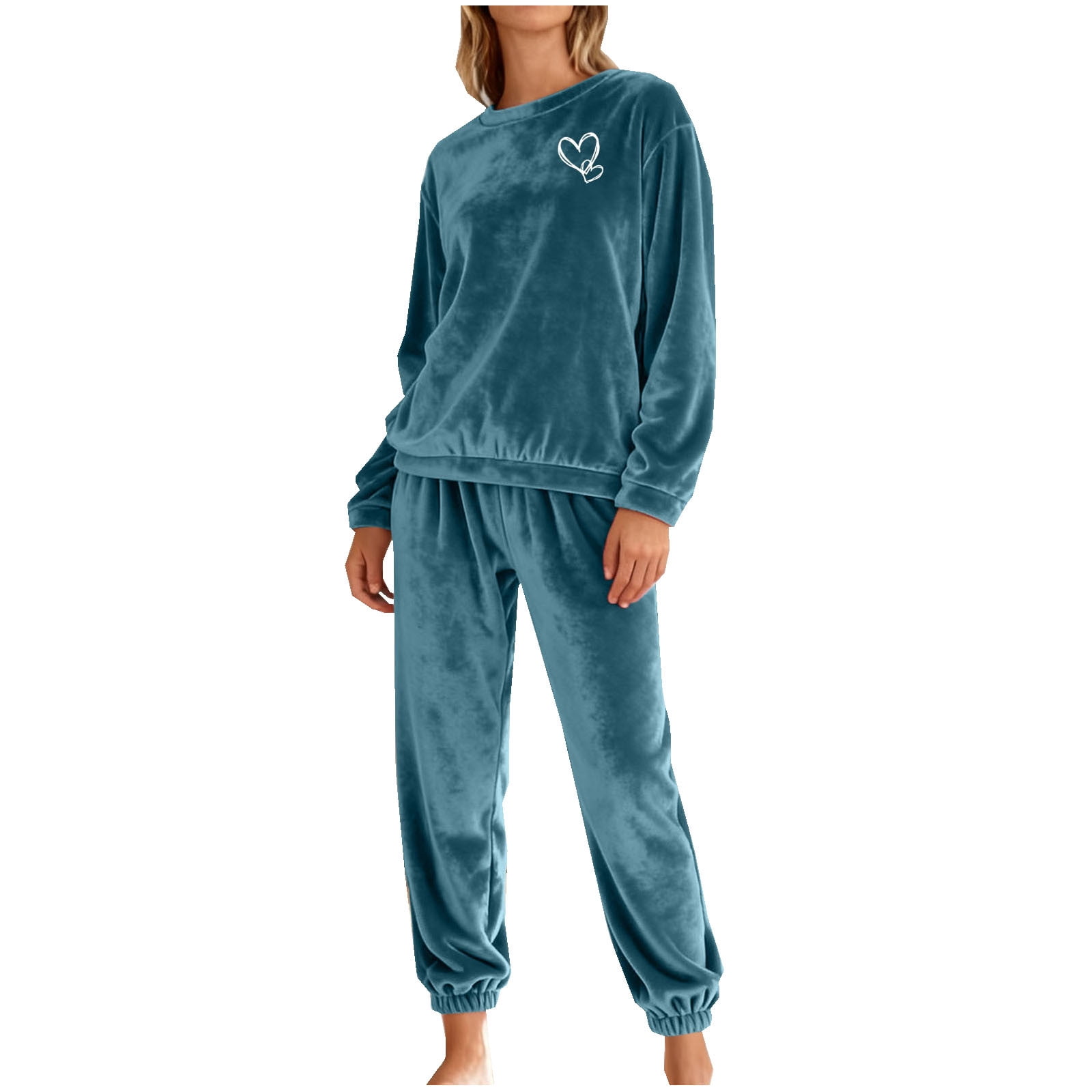 Women's Velvet Pajama Set Warm Long Sleeve Shirts & Joggers 2 Piece Jogging Suit Soft Sweatsuit Set Fashion Tracksuit Trendy Sleepwear Comfy Pjs Winter Outfits