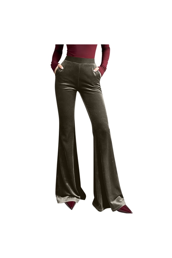 Women's Velvet Pants Stretchy Soft Velour Flare Pant Wide Leg High Waisted Drawstring Lounge Trouser with Pockets