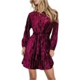 thumbnail image 1 of Women's Velvet Round Neck Tie Waist Long Sleeve Mini Dress 95% polyester 5% elastane Everyday chic and evenings, 1 of 13