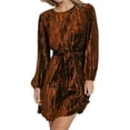 thumbnail image 1 of Women's Velvet Round Neck Tie Waist Long Sleeve Mini Dress 95% polyester 5% elastane Everyday chic and evenings, 1 of 13