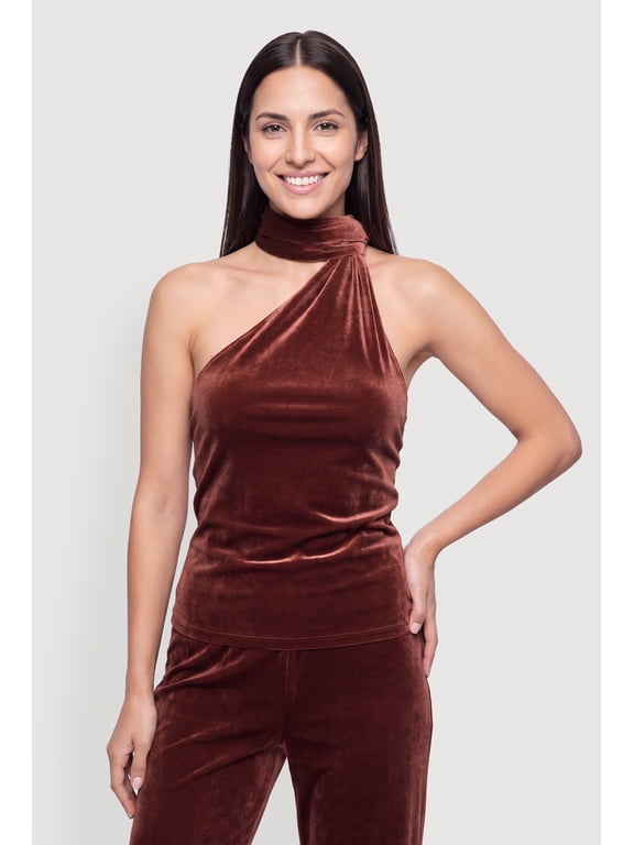 Women's Velvet Scarf Neck Tie Halter Top