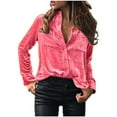 thumbnail image 1 of Women's Velvet Shirts Long Sleeve Office Work Blouses Button up Going Out Tops Vintage Lapel Shirt with Pocket, 1 of 4