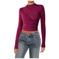 thumbnail image 1 of Women's Velvet Shoulder T Shirt 2024 Summer Pleated Half Turtleneck Base Top Comfortable Fashion Blouse Casual Tee, 1 of 2