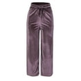thumbnail image 1 of Women's Velvet Straight Leg Pants High Waist Drawstring Solid Trousers Wide Leg Velour Pants Casual Loose Lounge Pants, 1 of 3