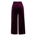 thumbnail image 1 of Women's Velvet Straight Leg Pants High Waist Drawstring Solid Trousers Wide Leg Velour Pants Casual Loose Lounge Pants, 1 of 4