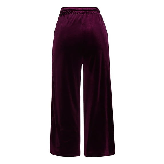 Women's Velvet Straight Leg Pants High Waist Drawstring Solid Trousers Wide Leg Velour Pants Casual Loose Lounge Pants