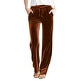 thumbnail image 1 of Women’s Velvet Straight Pants, Drawstring Elastic Waist Loose Sweatpants Solid Color Wide Leg Trousers with Pockets, 1 of 9