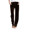 thumbnail image 1 of Women’s Velvet Straight Pants, Drawstring Elastic Waist Loose Sweatpants Solid Color Wide Leg Trousers with Pockets, 1 of 9