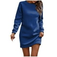 thumbnail image 1 of Women's Velvet Sweater Dress Casual Round Neck Long Sleeve Soft Comfortable Winter Fall Tunic Elegant Stylish Loose Fit, 1 of 2