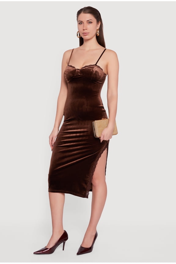 Women's Velvet Sweetheart Bustier Dress with Side Slit