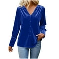 thumbnail image 1 of Women's Velvet Top V-Neck Long Sleeves Solid Casual Tunic Blouse Loose T-Shirt, 1 of 6