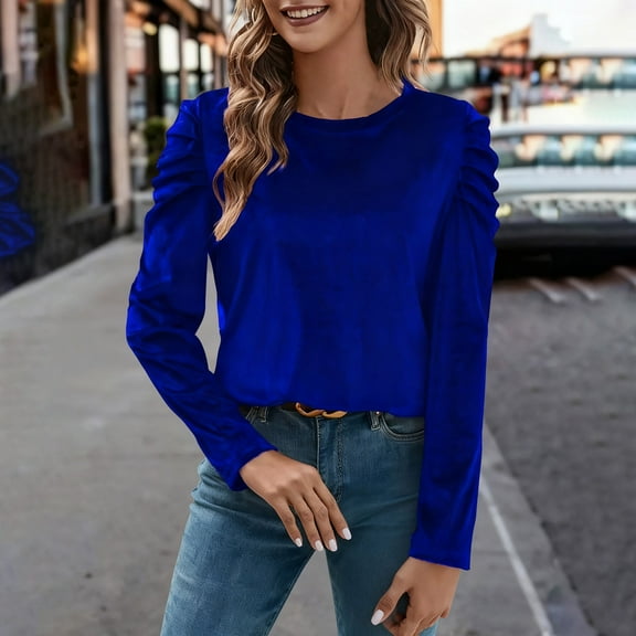 Women’s Velvet Tops Long Sleeve Crewneck Solid Color Shirts Soft Stretch Casual Blouse Fall Winter Daily Wear Party Tops