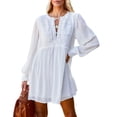 thumbnail image 1 of Women's Velvet V Neck Long Sleeve Shift Mini Dress Bohemian Tops Plus Size S-2XL, 1 of 8