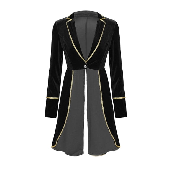 Women's Velvet Victorian Steampunk Tailcoat Ringmaster Circus Show Blazer Jacket Lapel Button down Party Wear Black 3XL