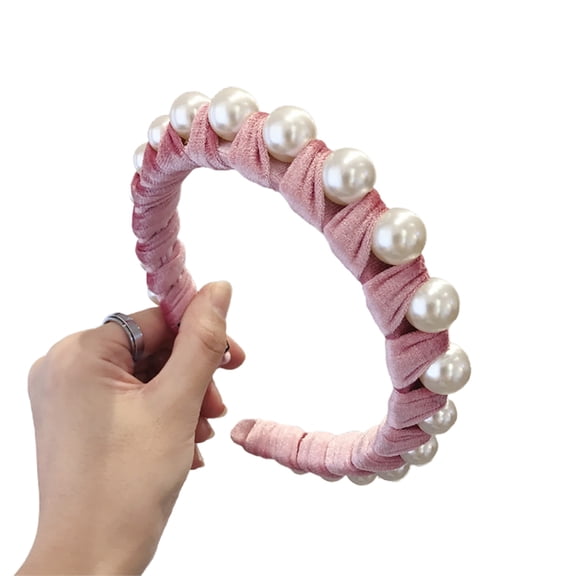 Women's Velvet Wide Headbands with Faux Pearls - Elastic Vintage Hair Wraps, Perfect Hair Accessories for Birthday & Christmas Gifts
