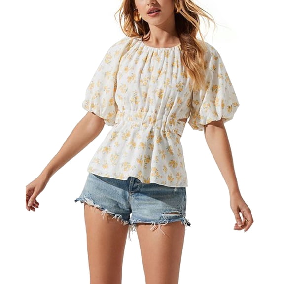 Women's Vendetti Cotton Top White Yellow Floral S