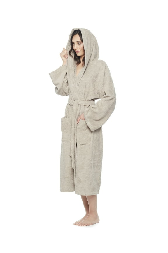 Women's Venus Model Turkish Cotton Hooded Bathrobe with Long Options, Latte, XS