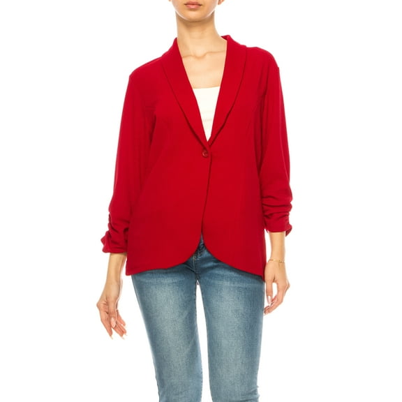 Women's Versatile Ruched Sleeves Single Button Blazer