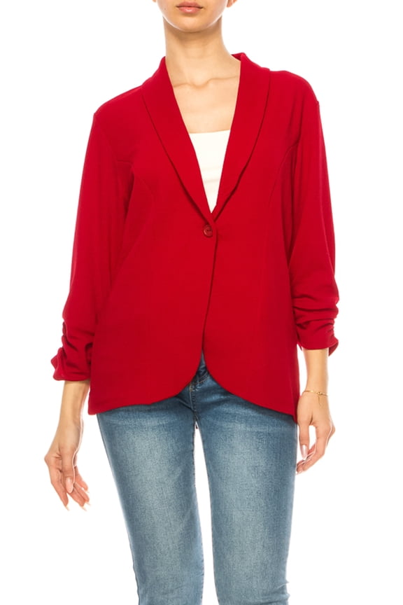 Women's Versatile Ruched Sleeves Single Button Blazer