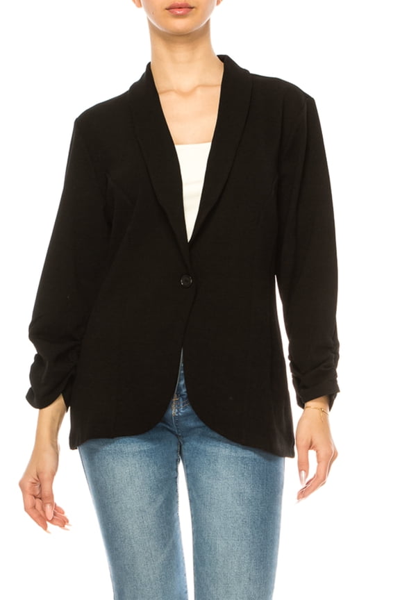 Women's Ruched Sleeves Single Button Blazer