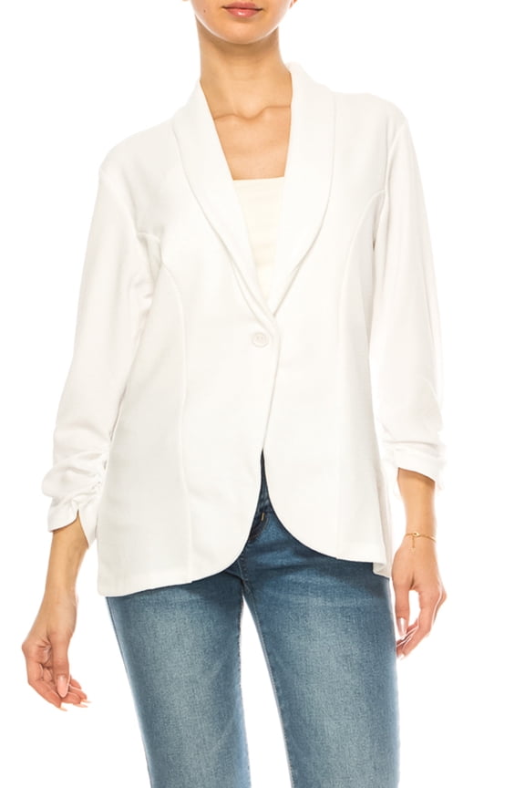 MOA Collection Ruched Sleeves Casual Solid Print Blazer Women's