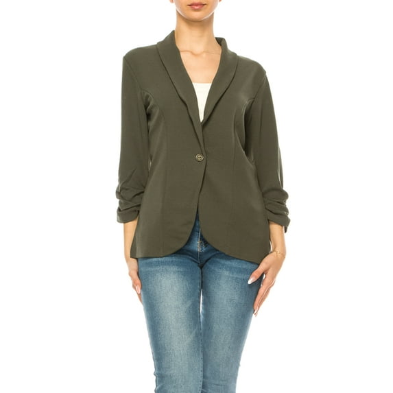 FashionStream MOA COLLECTION Ruched Sleeves, Single Button Blazer, Women's