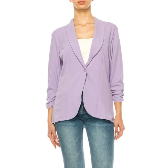 FashionStream MOA COLLECTION Ruched Sleeves, Single Button Blazer, Women's