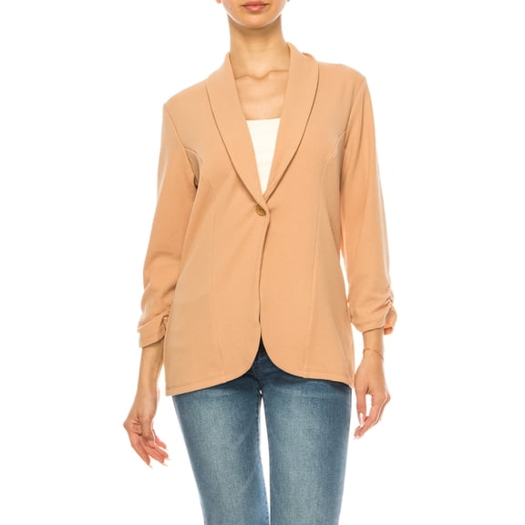 FashionStream MOA COLLECTION Notched Lapel, Rolled 3/4 Sleeve, Solid Print Blazer, Women's