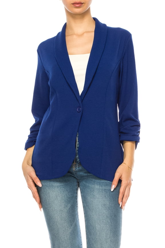 MOA Collection Ruched Sleeves Single Button Blazer, Women's