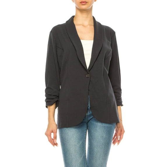 FashionStream MOA COLLECTION Notched Lapel, Rolled 3/4 Sleeve, Solid Print Blazer, Women's