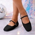 thumbnail image 1 of Women's Versatile Buckle Mary Jane Shoes-Plus Size Low Heel Flat Casual Slippers for Spring Summer Black 43, 1 of 9