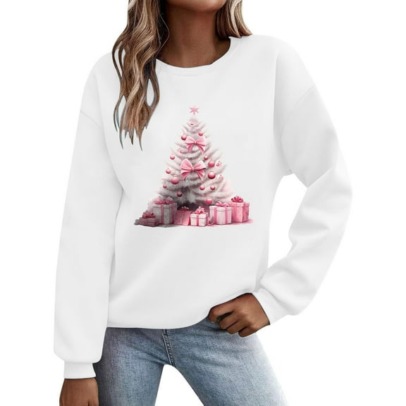 Women's Versatile Christmas Sweatshirt - Christmas Tree Hoodless Long Sleeve Top, Understated Snowflake Print, Office-Appropriate Festive Casual Pullover